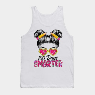 100 Days Smarter Girls Messy Bun Hair 100th Day Of School Tank Top